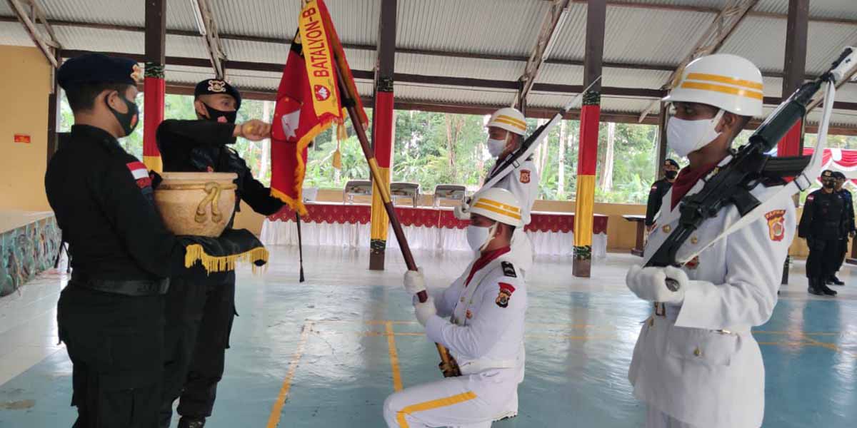Upacara peringatan HUT Korps Brimob Polri di Mako Batalyon B Pelopor Satbrimob Polda Papua, Jalan Agimuga, Sabtu (14/11/2020).